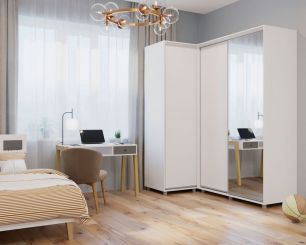 Шкаф-купе -PRIME CORNER Угловой ОРС12-6.D (1806*1205*2300мм), Белый шелк