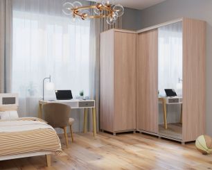 Шкаф-купе -PRIME CORNER Угловой ОРС12-6.D (1806*1205*2300мм), Ясень шимо светлый/Белый шелк