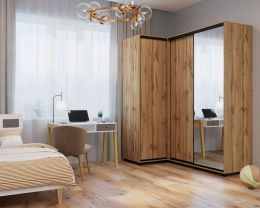 Шкаф-купе -PRIME CORNER Угловой ОРС12-6.D (1806*1205*2300мм), Дуб вотан/Белый шелк