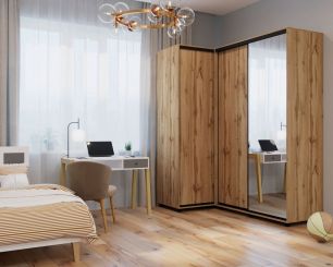 Шкаф-купе -PRIME CORNER Угловой ОРС12-6.D (1806*1205*2300мм), Дуб вотан/Белый шелк