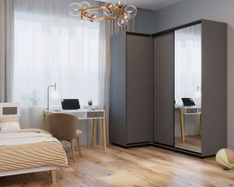 Шкаф-купе -PRIME CORNER Угловой ОРС12-6.D (1806*1205*2300мм), Темный серый/Белый шелк