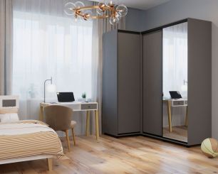 Шкаф-купе -PRIME CORNER Угловой ОРС12-6.D (1806*1205*2300мм), Темный серый/Белый шелк