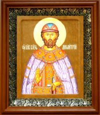 Икона Димитрий Донской в киоте с басмой Виноградная Лоза (UV-печать)(30305)