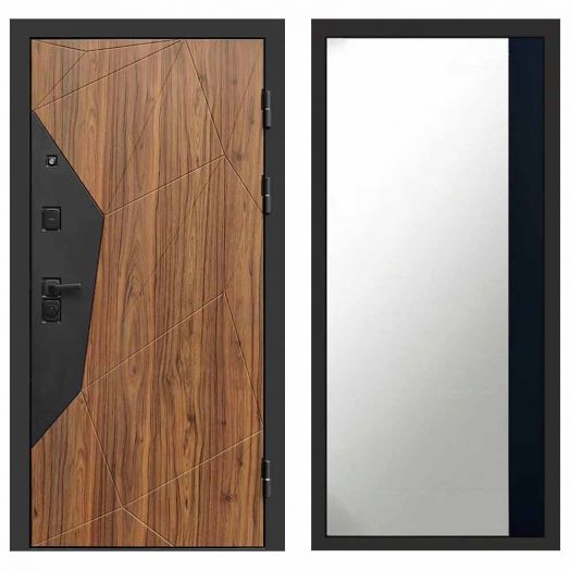 Входная дверь Termo-door Авангард Дуб каньон - Широкое Зеркало Фацет Черный кварц