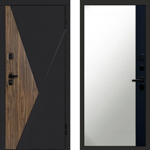 Входная дверь Termo-door Матрикс Дуб - Широкое Зеркало Фацет Черный кварц