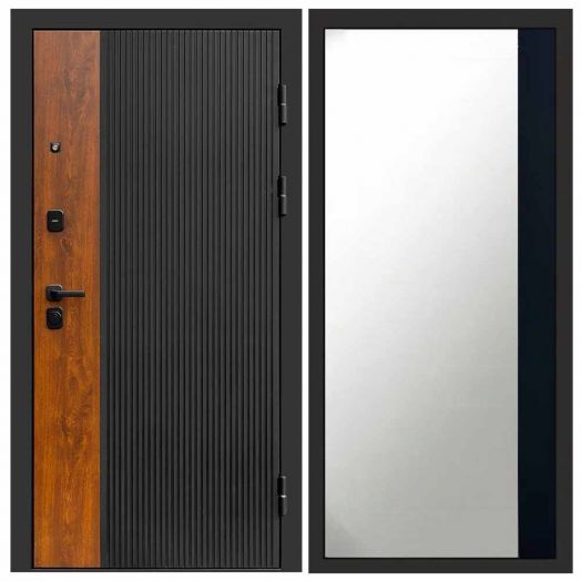 Входная дверь Termo-door Престиж - Широкое Зеркало Фацет Черный кварц