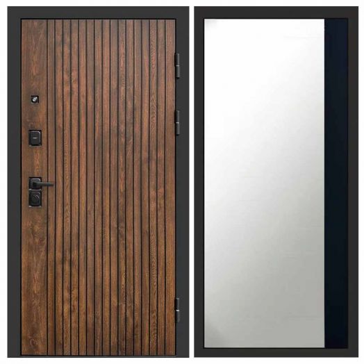 Входная дверь Termo-door Твист Дуб style - Широкое Зеркало Фацет Черный кварц