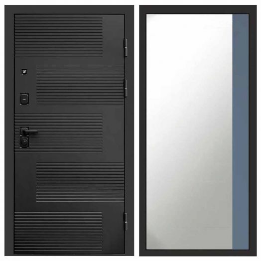 Входная дверь Termo-door Фаворит Black - Широкое Зеркало Фацет Грей софт