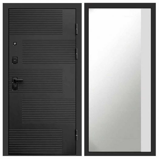Входная дверь Termo-door Фаворит Black - Широкое Зеркало Фацет Белый софт