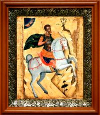 Икона Евстафий Плакида в киоте с басмой Виноградная Лоза (UV-печать)(33069)