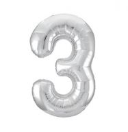 Цифра "3" фольгированная (40/102) Slim cеребрянный