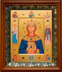 Икона Екатерина Александрийская в киоте с басмой Виноградная Лоза (UV-печать)(30364)