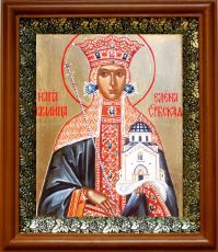 Икона Елена Сербская в киоте с басмой Виноградная Лоза (UV-печать)(30370)