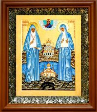 Икона Елизавета и Варвара в киоте с басмой Виноградная Лоза (UV-печать)(30376)