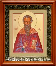 Икона Ермолай Никомидийский в киоте с басмой Виноградная Лоза (UV-печать)(33074)