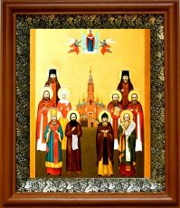 Икона Иннокентий Пензенский и собор чтимых святых земли павлово-посадской в киоте с басмой Виноградная Лоза (UV-печать)(30431)