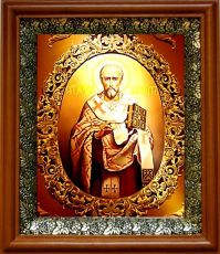 Икона Иоанн Константинопольский в киоте с басмой Виноградная Лоза (UV-печать)(30439)