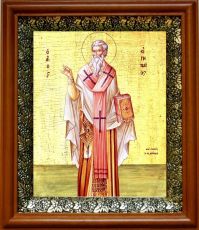 Икона Ириней Лионский (Лугдунский) в киоте с басмой Виноградная Лоза (UV-печать)(30490)