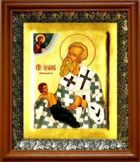 Икона Иулиан Кеноманийский в киоте с басмой Виноградная Лоза (UV-печать)(30494)