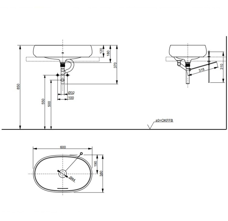 Накладная раковина TOTO CE PJS05WEE#MW 60х38 ФОТО