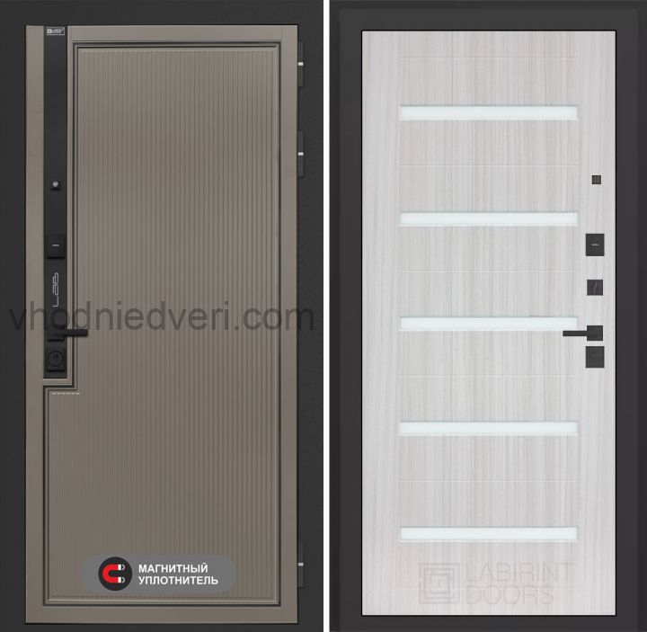 Входная дверь Лабиринт Лаб 1 Про - 01 Сандал белый стекло белое