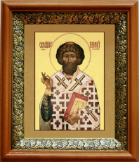 Икона Климент, папа Римский в киоте с басмой Виноградная Лоза (UV-печать)(33094)