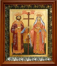 Икона Константин и Елена в киоте с басмой Виноградная Лоза (UV-печать)(30533)