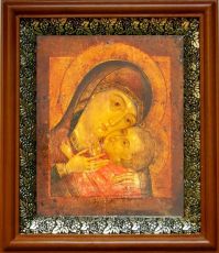 Корсунская икона Божьей Матери в киоте с басмой Виноградная Лоза (UV-печать)(30537)