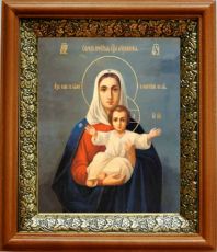 Леушинская икона Божьей Матери в киоте с басмой Виноградная Лоза (UV-печать)(33099)