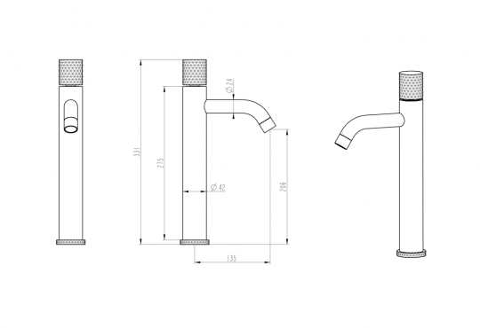 Высокий смеситель для раковины с ручкой Diamond Boheme Stick 122 схема 15