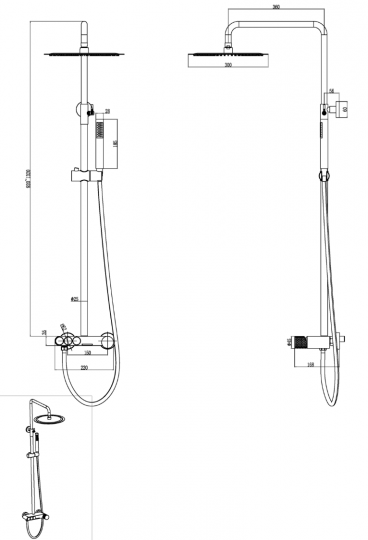 Душевая стойка с круглой лейкой и ручкой Touch Boheme  128 схема 12