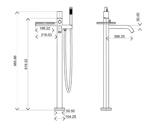 Напольный однорычажный смеситель с ручкой Diamond Boheme Stick 129 схема 14