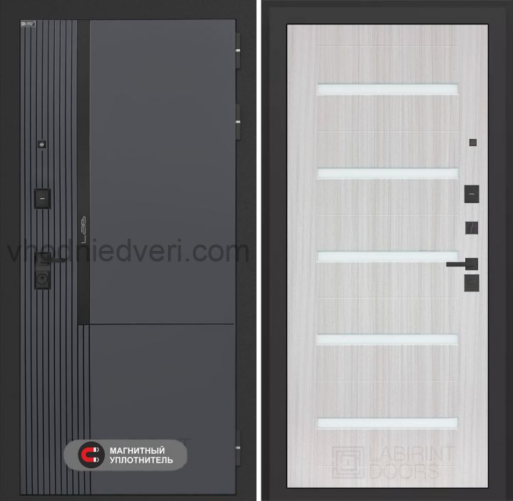 Входная дверь Лабиринт Лаб 2 Про - 01 Сандал белый стекло белое