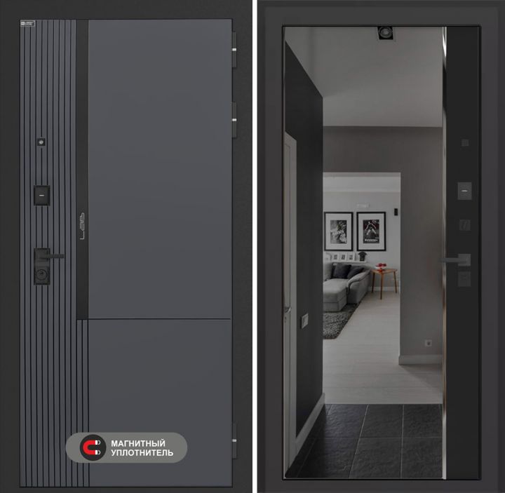 Входная дверь Лабиринт Лаб 2 Про - Зеркало панорама с тонировкой Черный кварц