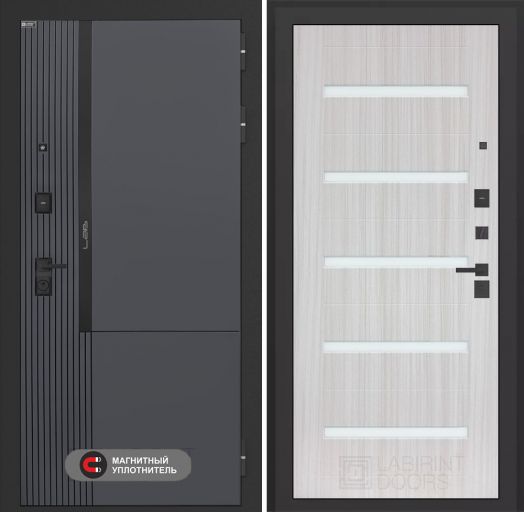 Входная дверь Лабиринт Лаб 2 Про - 01 Сандал белый стекло белое