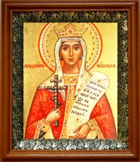 Икона Людмила Чешская в киоте с басмой Виноградная Лоза (UV-печать)(30567)
