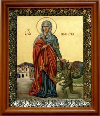 Икона Марина Антиохийская в киоте с басмой Виноградная Лоза (UV-печать)(30590)