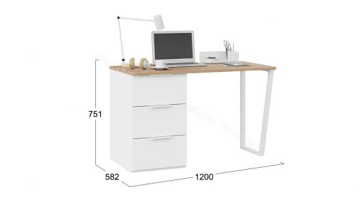 Стол письменный с тумбой универсальной «Порто» - СМ-393.15.011 Белый Жемчуг, Яблоня Беллуно, Белый софт