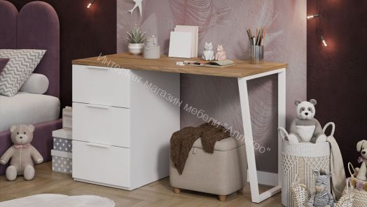 Стол письменный с тумбой универсальной «Порто» - СМ-393.15.011 Белый Жемчуг, Яблоня Беллуно, Белый софт