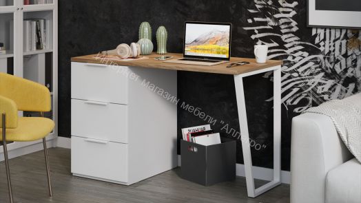 Стол письменный с тумбой универсальной «Порто» - СМ-393.15.011 Белый Жемчуг, Яблоня Беллуно, Белый софт