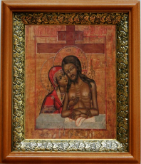 Икона Не рыдай Мене Мати в киоте с басмой Виноградная Лоза (UV-печать)(33118)