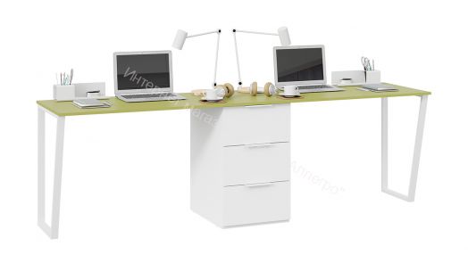 Комплект столов письменных с 1 тумбой универсальной «Порто» - СМ-393.15.013 Белый, Зеленый