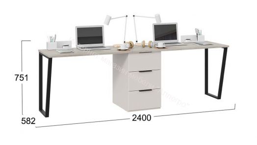 Комплект столов письменных с 1 тумбой универсальной «Порто» - СМ-393.15.013 Кашемир матовый, Баттл Рок, Кашемир сатин