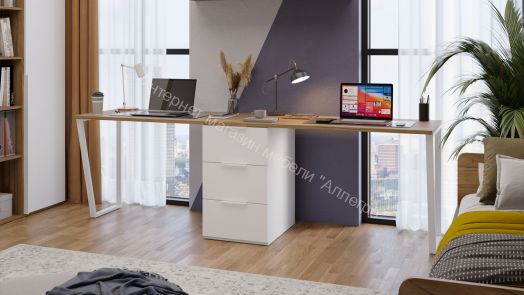 Комплект столов письменных с 1 тумбой универсальной «Порто» - СМ-393.15.013 Белый Жемчуг, Яблоня Беллуно, Белый софт