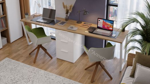 Комплект столов письменных с 1 тумбой универсальной «Порто» - СМ-393.15.013 Белый Жемчуг, Яблоня Беллуно, Белый софт