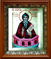 Икона Никита Столпник в киоте с басмой Виноградная Лоза (UV-печать)(30663)