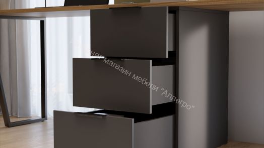 Комплект столов письменных с 1 тумбой универсальной «Порто» - СМ-393.15.013 Яблоня Беллуно, Графит софт