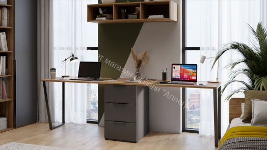 Комплект столов письменных с 1 тумбой универсальной «Порто» - СМ-393.15.013 Яблоня Беллуно, Графит софт