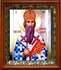 Икона Николай Сербский в киоте с басмой Виноградная Лоза (UV-печать)(30683)