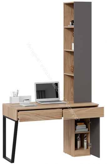 Стол письменный (366/580) со шкафом комбинированным (настольным) «Порто» - СМ-393.15.012 Яблоня Беллуно, Графит софт